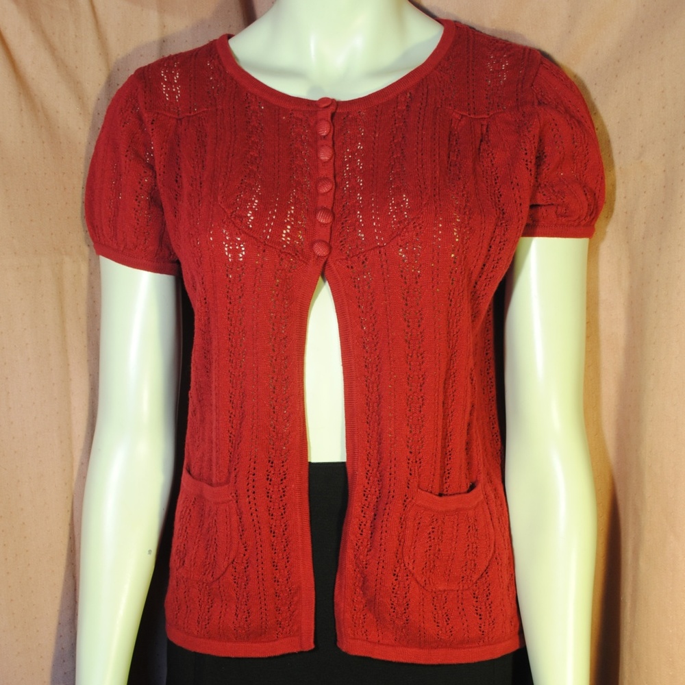 Old Fashioned Red Knit Cardigan Sweater 30s 40s